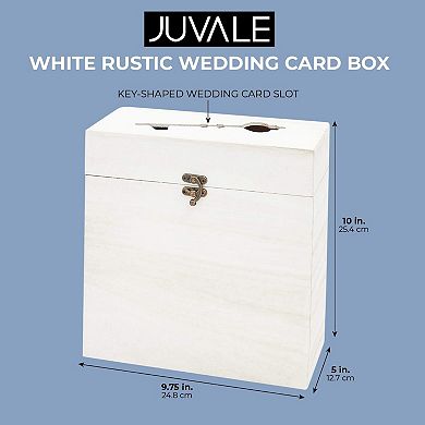 Rustic Wooden Wedding Card Box With Lock And Slot For Reception, White, 9.8x5x10