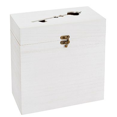 Rustic Wooden Wedding Card Box With Lock And Slot For Reception, White, 9.8x5x10