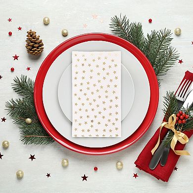 50 Pack White And Gold Dinner Napkins, Disposable W/ Gold Stars 3 Ply, 4x8 In