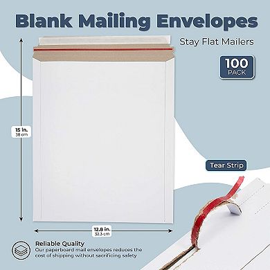 Rigid Mailing Envelopes, Stay Flat Mailers (white, 12.75 X 15 In, 100 Pack)
