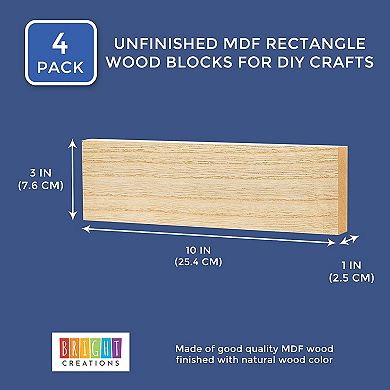 Unfinished MDF Wood Blocks for Crafts, Wooden Square Blocks for DIY (4 Pack)