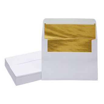50-pack White A7 Gold Foil Lined Greeting Banquets Invitation Envelopes 5"x 7"