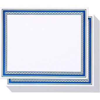 50 Pack Blank Certificate Award Printer Paper Blue Foil Border 8.5" X 11"