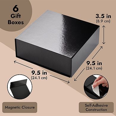 6 Pack Proposal Boxes, 9.5 X 9.5 X 3.5 Inch Glossy Black Magnetic Gift Box