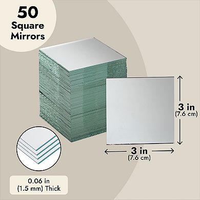 50 Pack Square Glass 3 Inches Mirror Tiles For Diy Craft Projects, Art Supplies