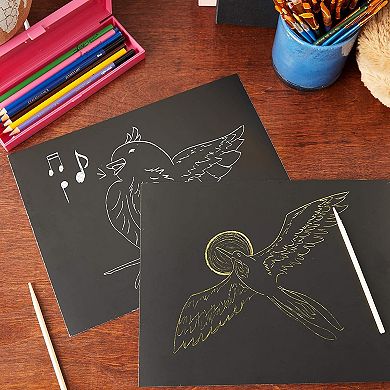 36 Scratch Sheets With 2 Wooden Styluses For Art (8.5 X 11 In)