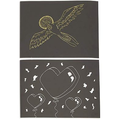 36 Scratch Sheets With 2 Wooden Styluses For Art (8.5 X 11 In)