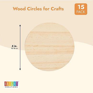 15 Pack Unfinished Wooden Circle Coaster Wood Round Cutout Slices For Diy, 4 In