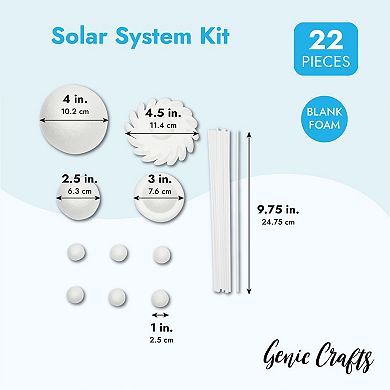 22 Piece 3d Solar System Model Kit For Crafts, White Foam Balls And Dowels