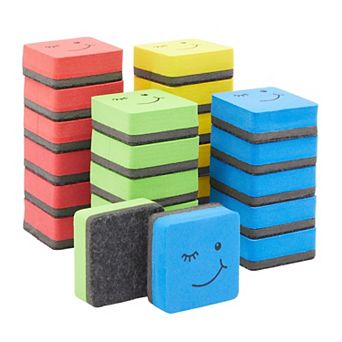 24 Pack Magnetic Mini Dry Erase Erasers For Classroom School, 4 Colors, 2x0.7"