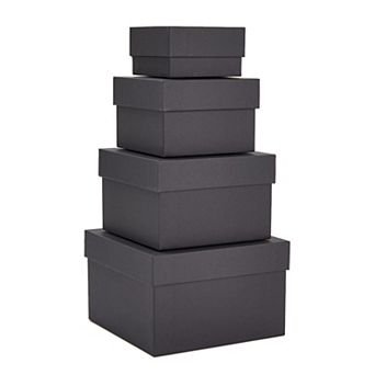 4 Pack Square Nesting Gift Boxes, Decorative Boxes With Lids In 4 Sizes, Black