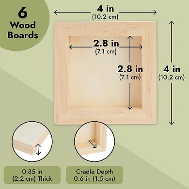 4x4 Small Wood Canvas Panel Boards For Painting Crafts, 6 Pack