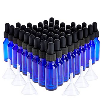 48 Count 1/2 Oz Blue Glass Dropper Bottles & 6 Funnels For Essential Oils, 15 Ml