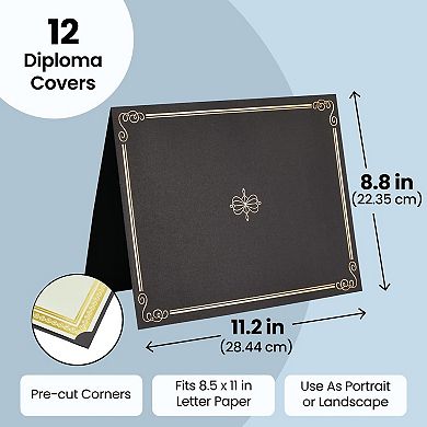 12-pack Black Certificate Holders - Use As Award, Diploma Cover, Letter-size