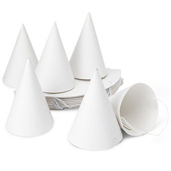 50 Pack White Party Hats for Birthday Supplies, Cone Hat, 6 in