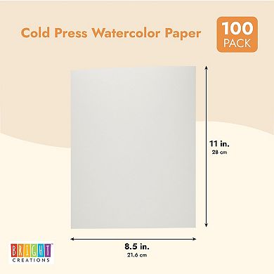 100 Sheets Cold Press Watercolor Paper For Artists, Beginners, 8.5 X 11 In