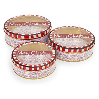 Set Of 3 Christmas Cookie Tins With Lids For Gift Giving, Holiday Containers