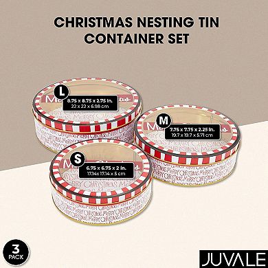 Set Of 3 Christmas Cookie Tins With Lids For Gift Giving, Holiday Containers