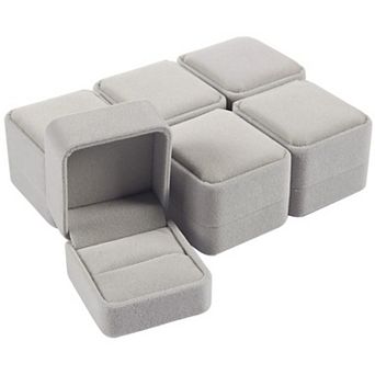 6 pc Jewelry Box Set, Velvet Gift Box & Single Ring Box Case For Proposal, Grey