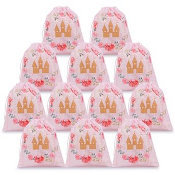 12-pack Pink Drawstring Favor Bags, Girls Princess Birthday Party (10 X 12 in