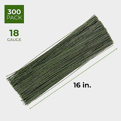 300 Pieces Green 18 Gauge Floral Wire For Diy Crafts, Artificial Flowers, 16 In