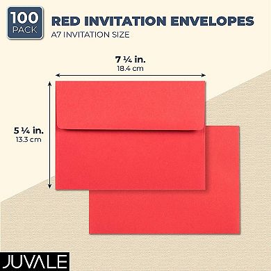 100-pack Red A7 Square Flap Envelopes For Greeting Cards Announcements Invites