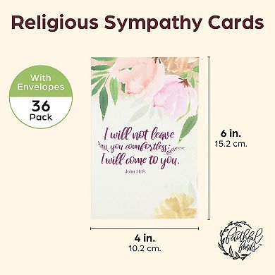 36 Pack Religious Sympathy Cards With Envelopes, Watercolor Floral Designs, 4x6"