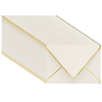 50 Pack 5x7 Ivory Envelopes For Wedding Invitations, A7 For Mailing, Gold Foil