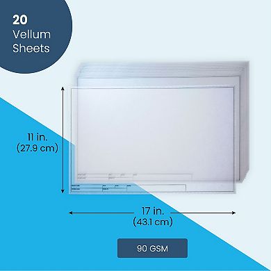 20 Sheets Architectural Vellum Paper With Engineer Title Block, 11x17"