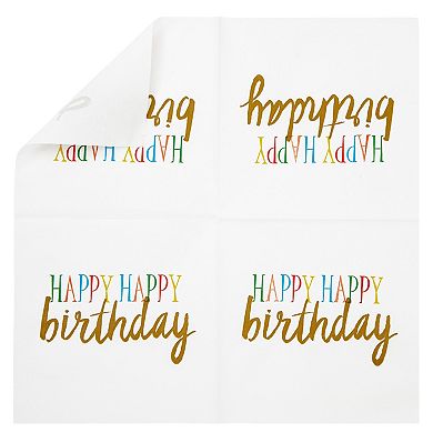 Happy Birthday Rainbow Party Supplies, Paper Napkins (5 X 5 In, White, 100 Pack)