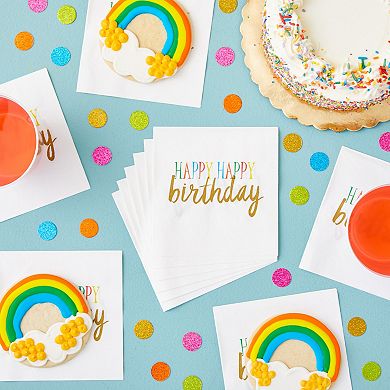 Happy Birthday Rainbow Party Supplies, Paper Napkins (5 X 5 In, White, 100 Pack)