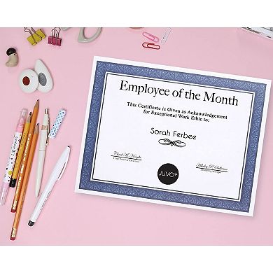 50 Pack Blank Certificate Printer Paper Blue Floral Border 8.5" X 11"