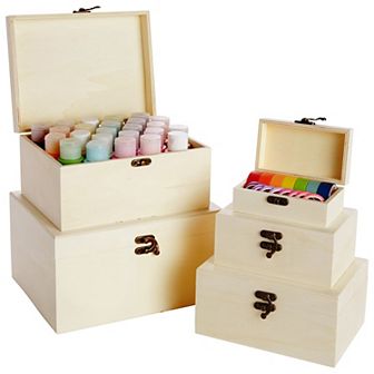 5 Pack Unfinished Wooden Boxes With Hinged Lids For Crafts (5 Assorted Sizes)