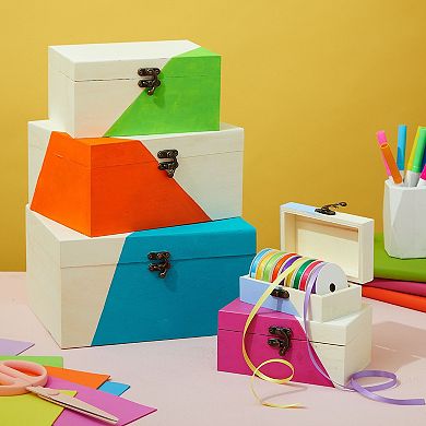5 Pack Unfinished Wooden Boxes With Hinged Lids For Crafts (5 Assorted Sizes)