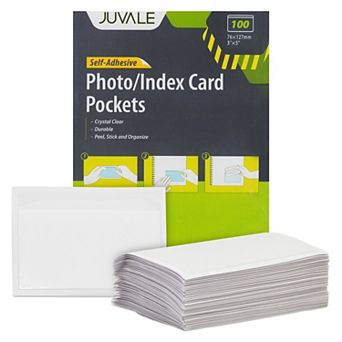 100 Pack Plastic Label Holders For 3x5 Index Cards, Clear Self-adhesive Pockets