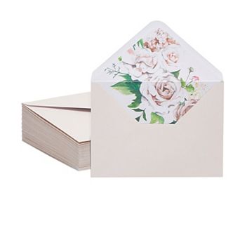 A7 Ivory Invitation Envelopes With Floral Liner For Weddings, Birthday (50 Pack)