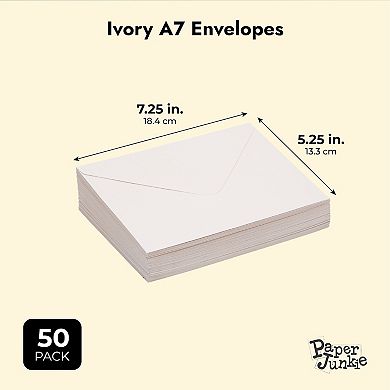A7 Ivory Invitation Envelopes With Floral Liner For Weddings, Birthday (50 Pack)