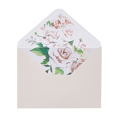 A7 Ivory Invitation Envelopes With Floral Liner For Weddings, Birthday (50 Pack)