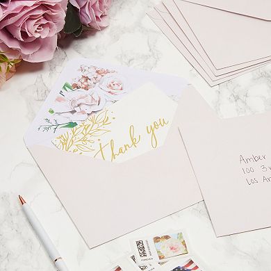 A7 Ivory Invitation Envelopes With Floral Liner For Weddings, Birthday (50 Pack)