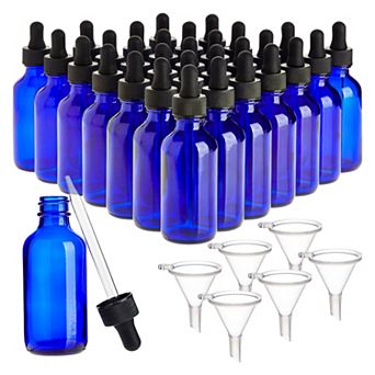 30 Pack 2 Oz Blue Glass Eye Dropper Bottles With 6 Funnels For Essential Oils