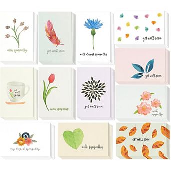 48 pk Sympathy And Get Well Cards Assortment Box With Envelopes, 12 Designs, 4x6