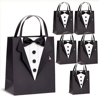 6 Pack Gift Bags With 3d Tuxedo Design , For Bachelor Birthday, 8x4.5x10"