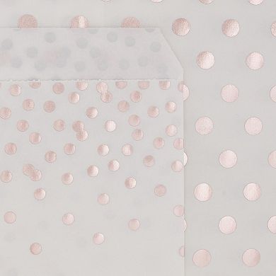 100 Rose Gold Foil Dots Paper Treat Bags For Cookies, Candy Buffet, 5 X 7.5 In