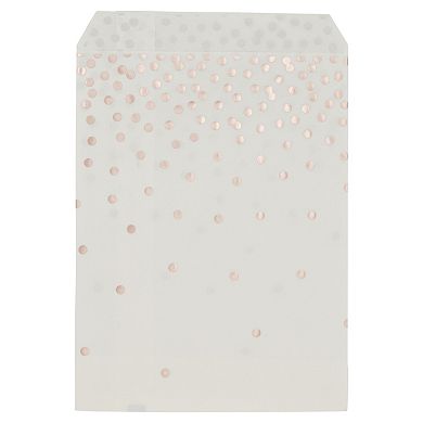 100 Rose Gold Foil Dots Paper Treat Bags For Cookies, Candy Buffet, 5 X 7.5 In