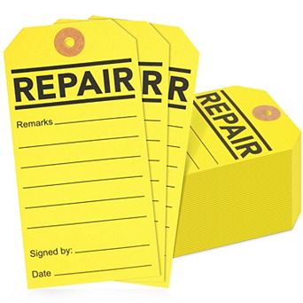 100-pack Yellow Equipment Repair Tags For Broken Machinery, 2.6 X 5.25"