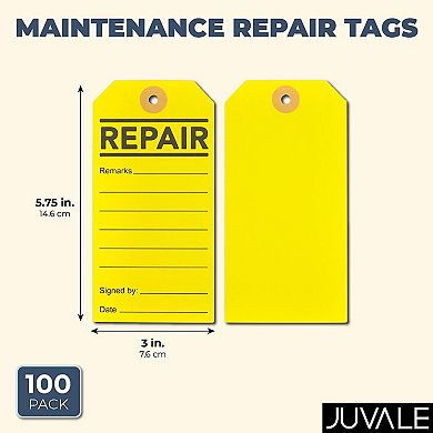 100-pack Yellow Equipment Repair Tags For Broken Machinery, 2.6 X 5.25"