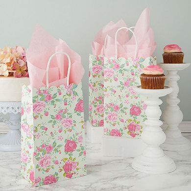 24 Pack Small Floral Gift Bags With Handles For Mothers Day, 5 X 8.5 X 3 In