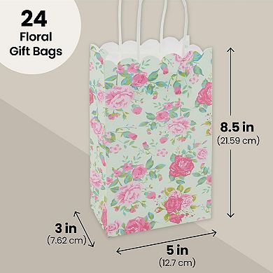 24 Pack Small Floral Gift Bags With Handles For Mothers Day, 5 X 8.5 X 3 In