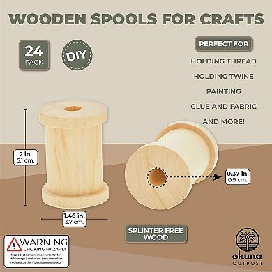Small Unfinished Wooden Spools For Crafts (2 X 1.5 In, 24 Pack)