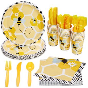 144 pc Bumble Bee Party Supplies For Baby Shower, Gender Reveal, Serves 24